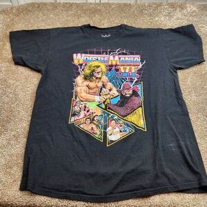 WWE WrestleMania VI Graphic T-Shirt Mens Large Black Ultimate Warrior Macho Man